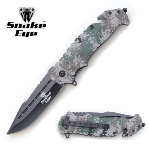 Snake Eye Tactical Spring Assist Knife,Seat Belt Cutter & Glass Breaker