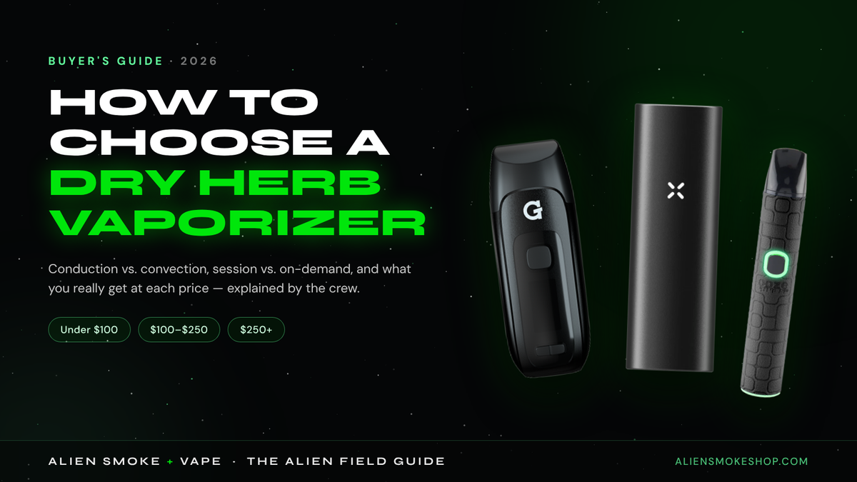 Dry herb vaporizers at Alien Smoke & Vape Shop San Antonio — G Pen Dash+, Pax Mini 2, Ooze Pinch
