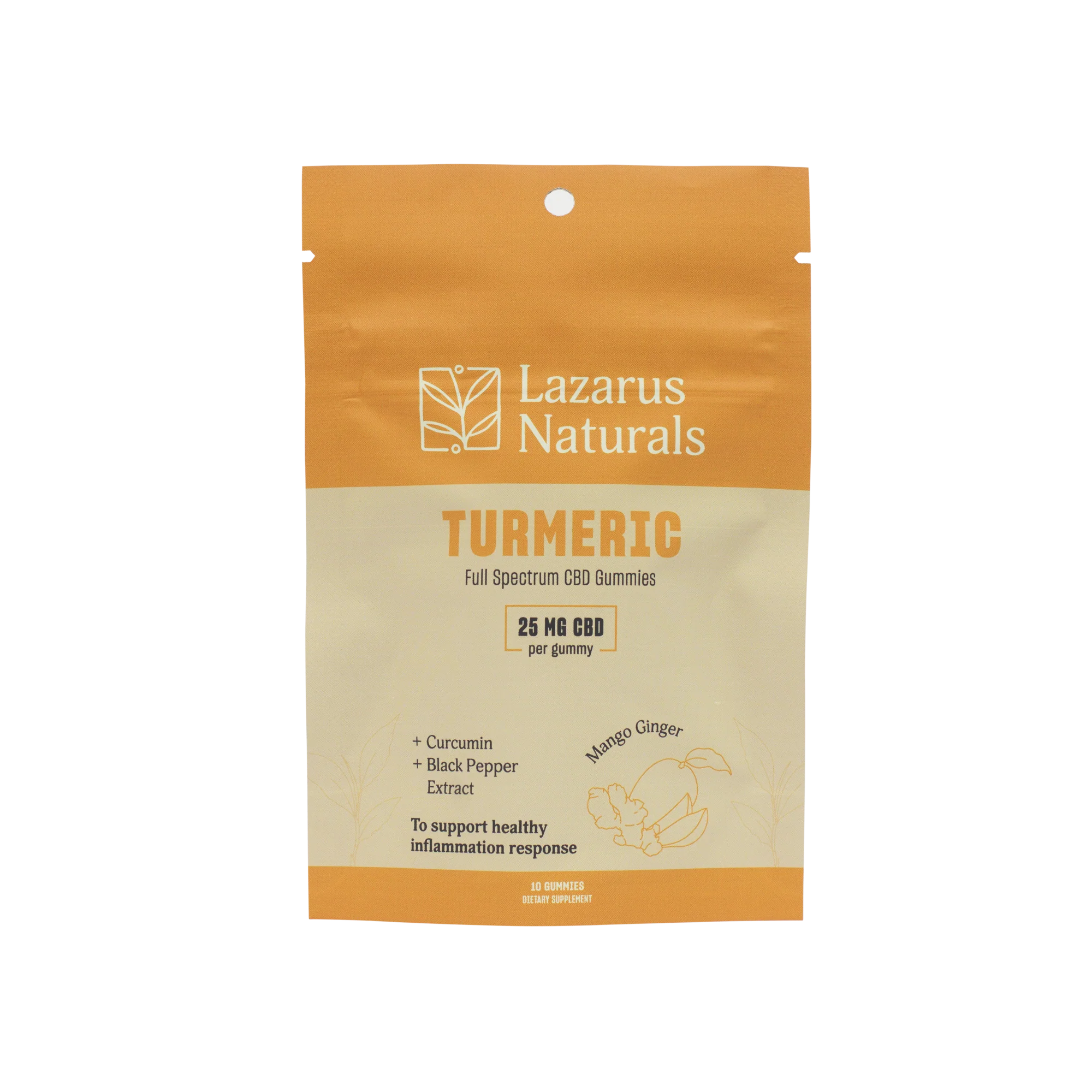 Lazarus Naturals CBD Gummies, Turmeric - 10 Count / 25mg per gummy