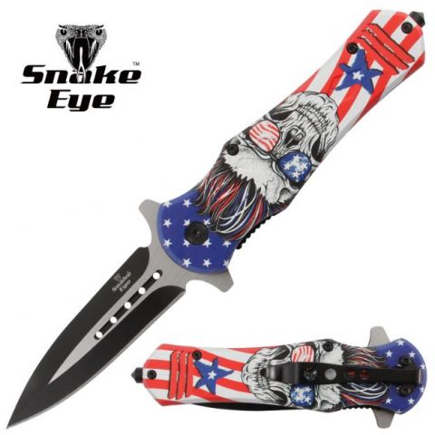 Snake Eye Tactical Spring Assisted Knife - All American Skull