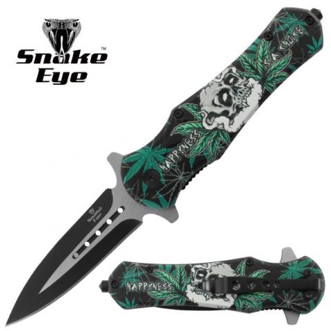 Snake Eye Tactical Spring Assisted Knife 4.5" Closed - Stoner Skeleton