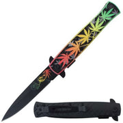 Snake Eye Tactical Stiletto Style Spring Assist Knife- Cannabis Leaf