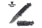 Snake Eye Tactical Rescue Style Spring Assisted Knife 5" Closed - Black Carbon