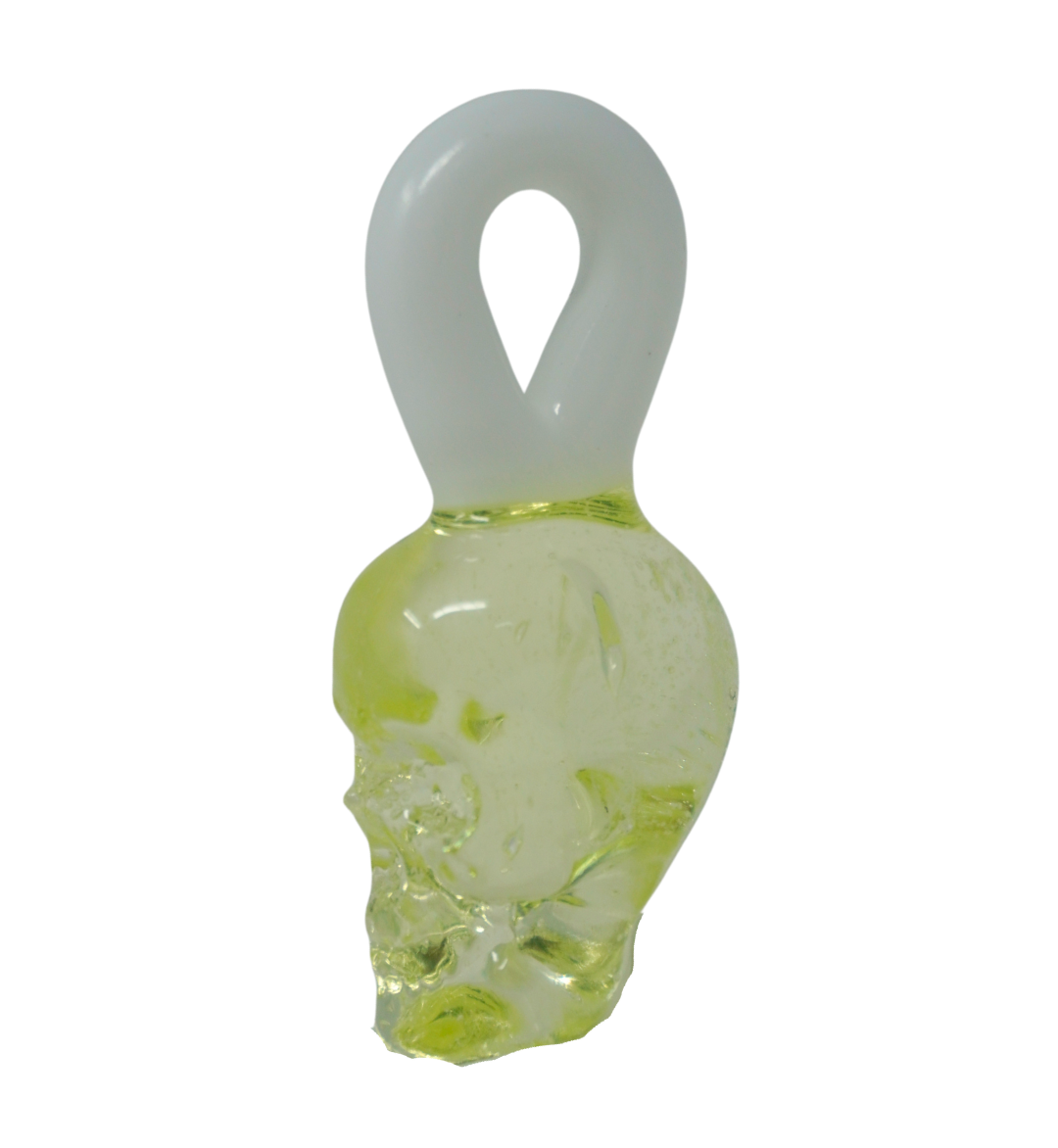 Shanman Glass  Clear Skull pendant w white bail