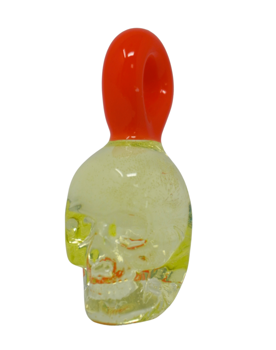 Shanman Glass  Clear Skull pendant w orange bail