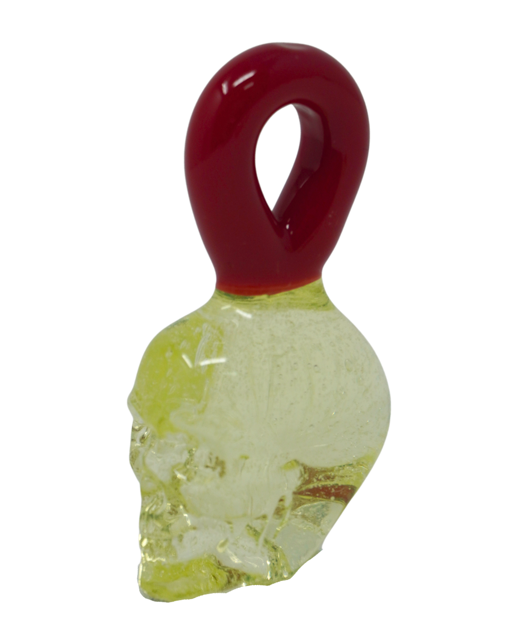 Shanman Glass Clear Skull pendant w red bail