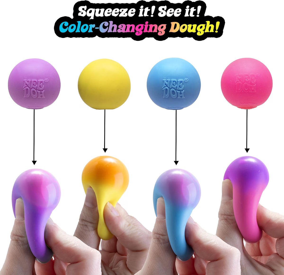 Schylling NeeDoh Teenie Color Change - Sensory Squeeze Toy - 4 Pack
