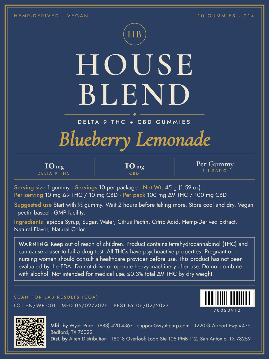 House Blend Blueberry Lemonade Gummies · 10mg Δ9 THC + 10mg CBD