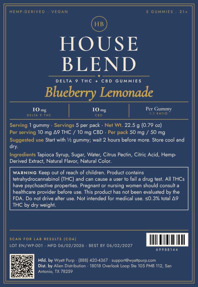 House Blend Blueberry Lemonade Gummies · 10mg Δ9 THC + 10mg CBD