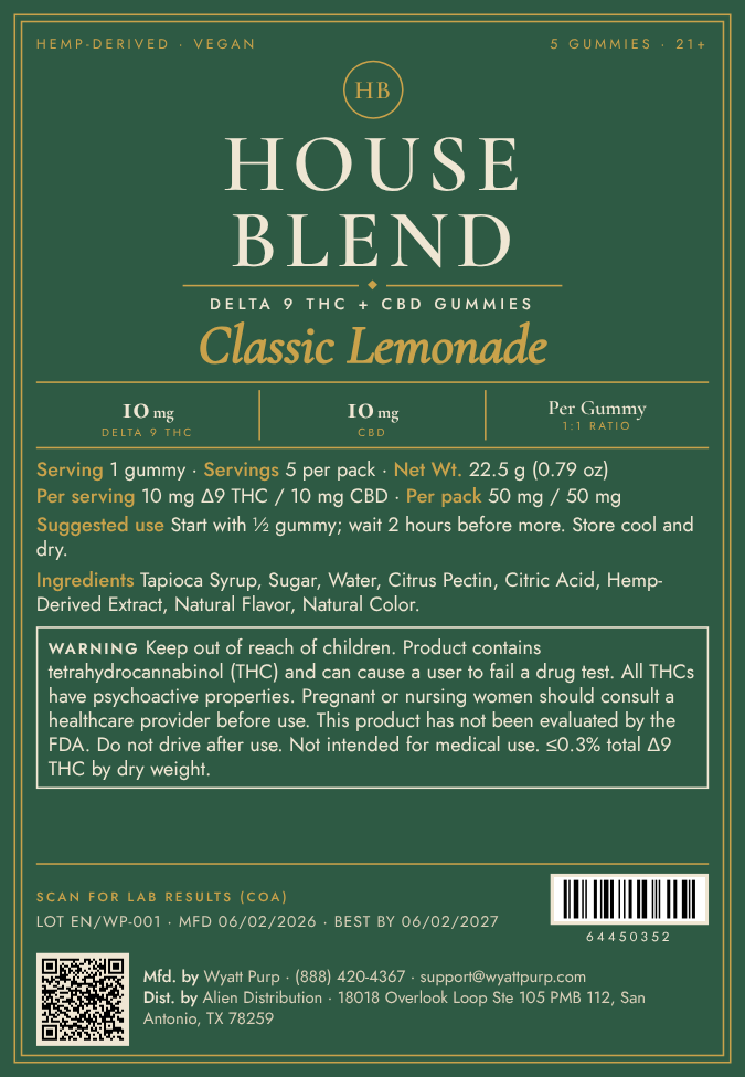 House Blend Classic Lemonade Gummies · 10mg Δ9 THC + 10mg CBD
