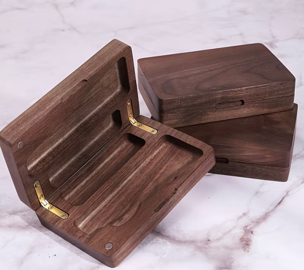 Hand Carved Wooden Storage Box - Walnut Colored