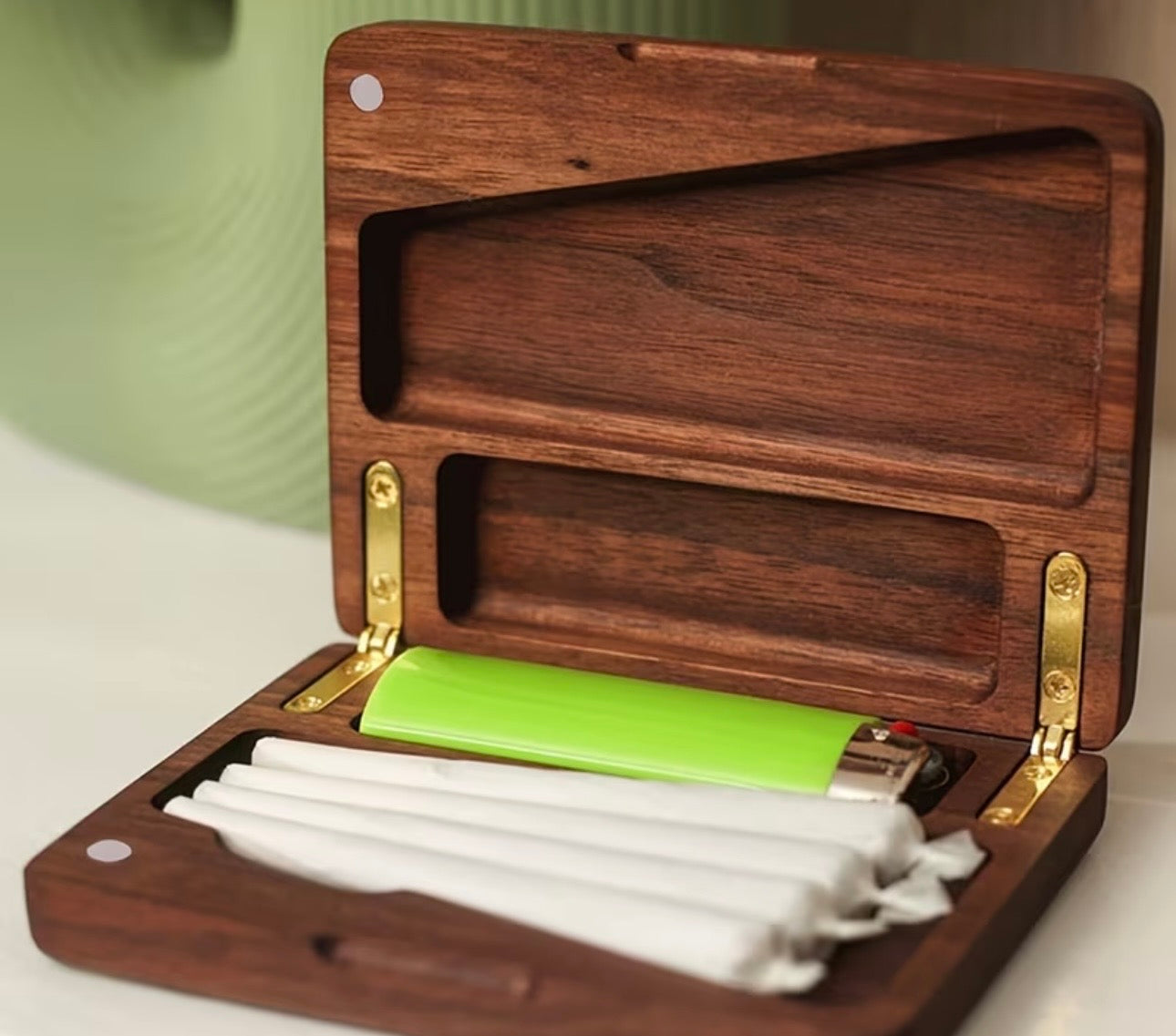 Hand Carved Wooden Storage Box - Walnut Colored