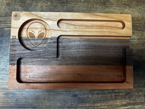 Authentic Wooden Rolling  Tray With Alien Logo