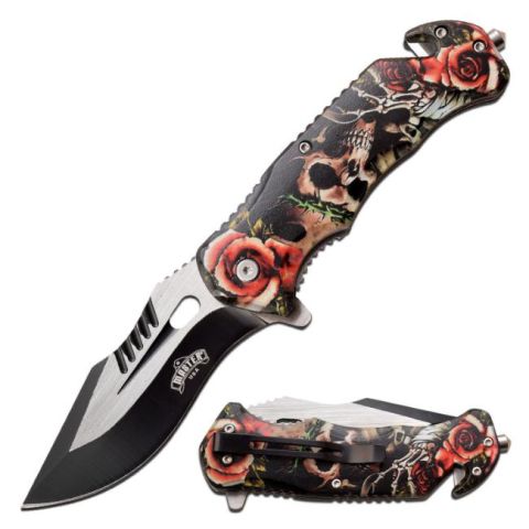 Master USA Spring Assist Knife-Skull And Roses