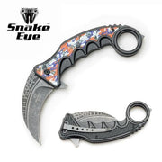 Snake Eye Tactical Spring Assisted Karambit Style Collection Knife - Blue & Orange Game King