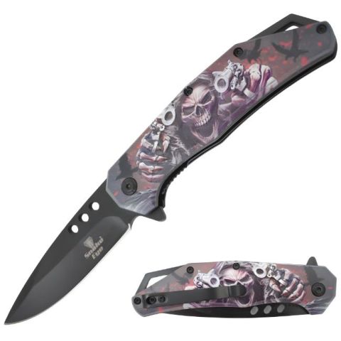 Snake Eye Tactical Spring Assisted Knife - Red Gun Reaper