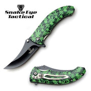 Snake Eye Tactical Spring Assisted Knife 4.75 Closed- Cannabis Leaf