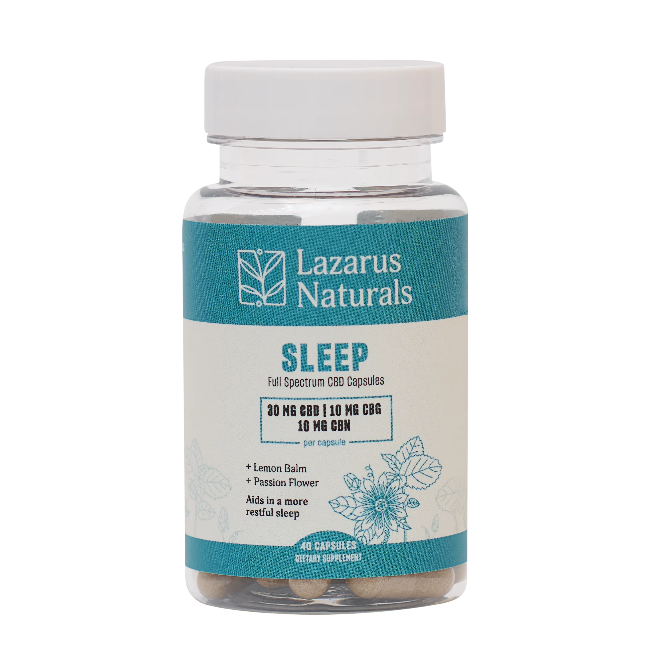 Lazarus Naturals Full Spectrum Sleep Capsules 30mg CBD + 10mg CBG + 10mg CBN