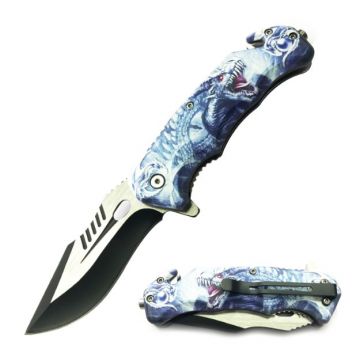 Snake Eye Tactical Assisted Spring Knife- White Artic Dragon