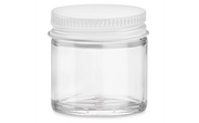 Uline 1 oz Glass Jar With White Lid - Clear Straight Sided