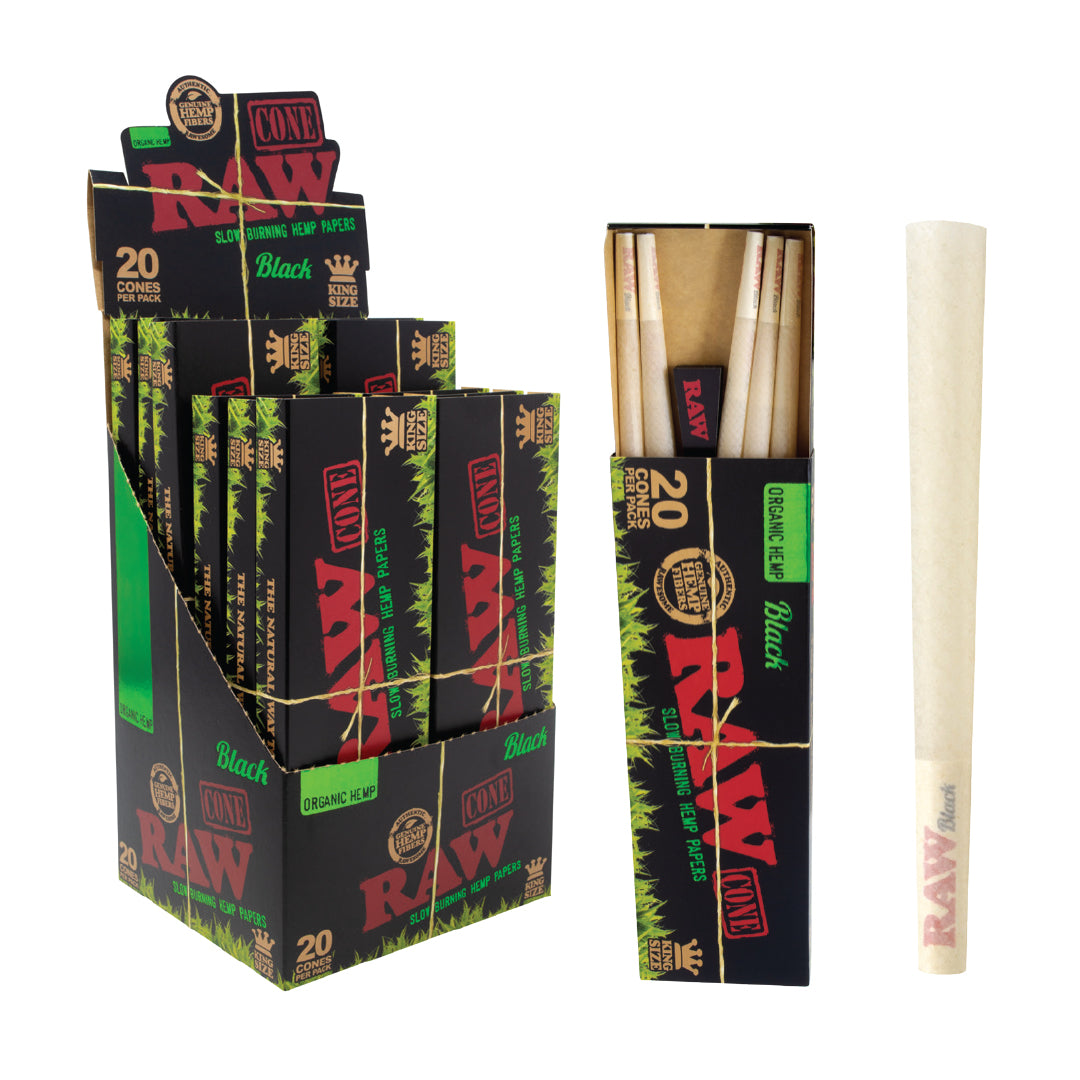 RAW Organic Hemp Black Cones King Size ( Box of 20 cones)